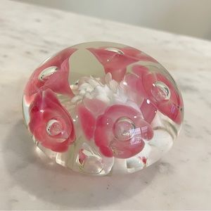Joe St Clair Pink and White Flower Paperweight